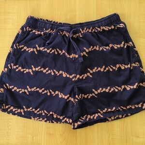 Uniqlo lightweight navy blue cotton shorts with squash print